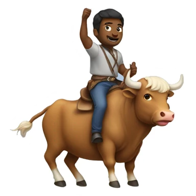 Man riding a bull with a pride flag sticker