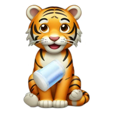 Healthy tiger taking medicine sticker