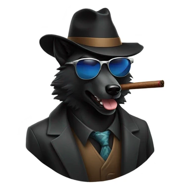 A black wolf with a fedora own smoking a cigar and sunglasses￼ sticker