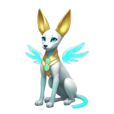 Shiny White Angelic Godly Ethereal Majestic Electric Albino Umbreon. cyan eyes and cyan markings. Golden Anubis-rings. full body sticker