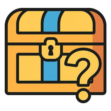treasure chest with a question mark in front, outlined sticker