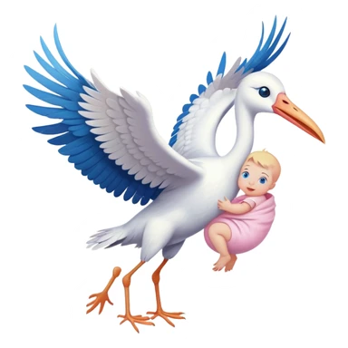 stork flying with a human baby in a bundle sticker