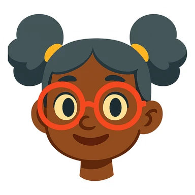 african american girl head with oversize glasses and gray hair in bunches, vibrant toon style sticker