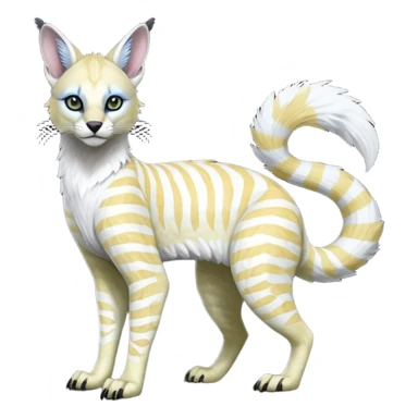 Realistic Colorful tropical tribal pale light white glorious iridescent exotic albino neon vibrant zigzagged fantasy-caracal-civet-genet-sergal-vernid-Gryphon-Cacomistle-Trico-oncilla-animal-Fakémon-hybrid-fursona (full body), facial markings, (realism style) sticker