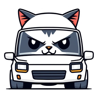 Angry cat driving white SUV sticker