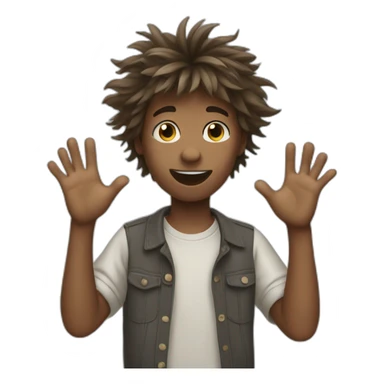 boy with messy hairs waving hands sticker