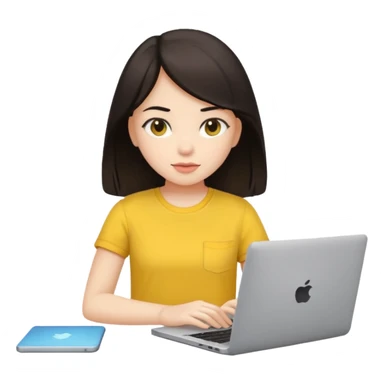 girl on a laptop, dark hair white skin and yellow shirt sticker