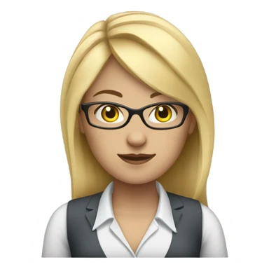 A female office worker with blond hair, blue eyes and glasses  sticker