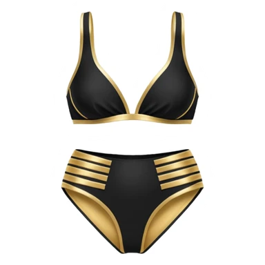 high-waisted bikini, black and gold sticker
