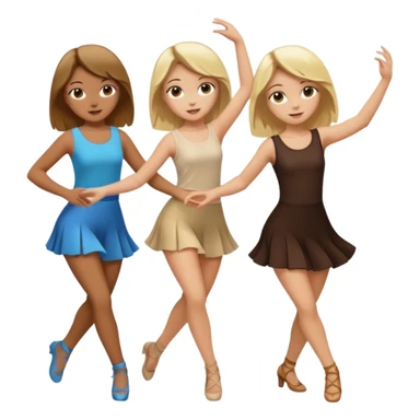 3 girls dancing 1 blonde and pale to the left 1 tan with brown hair in the middle and 1 slightly less tanned to the right with dark brown hair sticker
