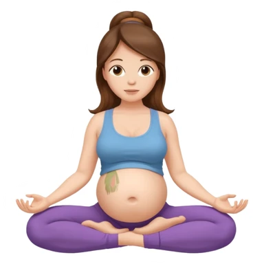 Pregnant woman sitting in a yoga pose with long brown hair and fair skin,." sticker