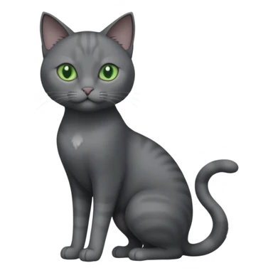 full body view of beautiful female solid dark grey cat with green eyes, grey face, white toes/paws and white patch on her chest sticker