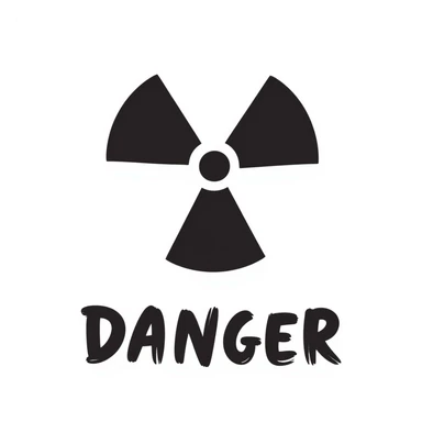 Hand-drawn radiation warning trefoil symbol with hazard text sticker