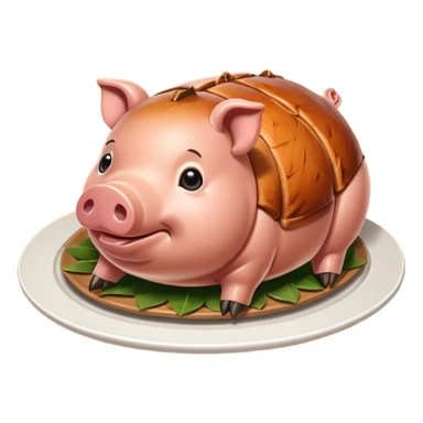 Create an emoji-style whole lechon. Crispy shiny roasted pig on a platter, festive and simple sticker