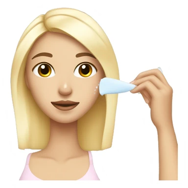 A blonde girl applying skincare to her face with a skincare headband on sticker