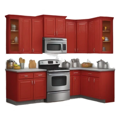 Realistic front facing red hanging kitchen cabinets and counter.  sticker