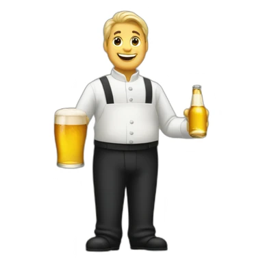 Waiter with a pot belly serving bottles of beer sticker