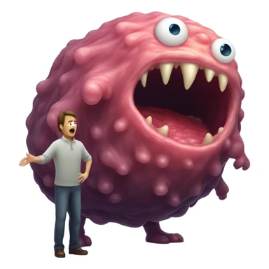 Man with blob monster sticker