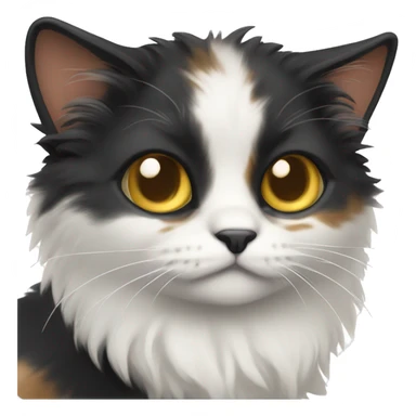 dark calico cat with white chest fluffy big eyes sticker