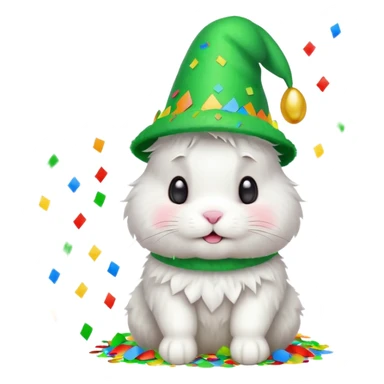 Rabbit in Green Party Hat – white bunny with cone party hat and confetti. sticker