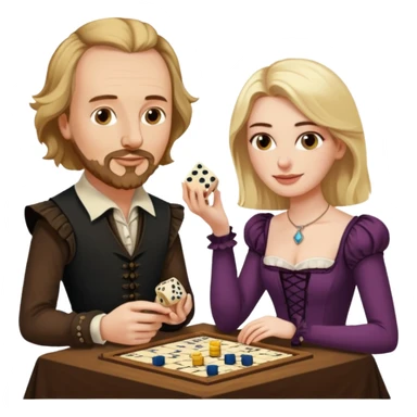 Can you make an emoji of William Shakespeare and Anne Hathaway (his wife-1582) playing Yahtzee. She needs to be blonde!  sticker