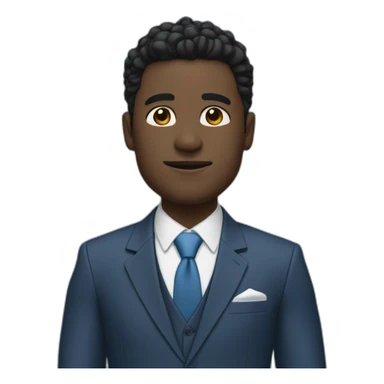 rk blue suit with a notched lapel, over a white shirt with no visible tie.  His pose is relaxed and professional, with a slight head tilt that contributes to the friendly demeanor sticker