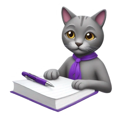Purple humanised Cat with a notebook and pen sticker