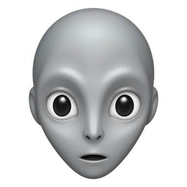 Portrait of a grey alien with large black eyes, thin face, elongated head, smooth grey skin, minimalist design sticker