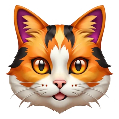 Cinematic Comical Calico Cat Portrait Emoji, Head tilted dramatically with an exaggeratedly surprised expression, showcasing a vibrant patchwork fur of orange, black, and white with wide, comically expressive eyes, simplified yet hilariously detailed, glowing with a sassy, golden radiance, high shine, exuding playful mischief and cheeky feline attitude, styled with a soft glowing outline, capturing the essence of a calico cat that looks ready to leap off the screen with mischievous flair! sticker