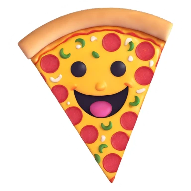 happy face taking a bite out of a juicy pizza, clear bite mark, bright colors, glossy finish, cheerful and playful sticker