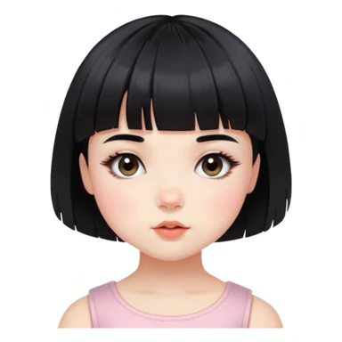Gorgeous short french haircut baby bangs black hair Amelie Beautiful Blushing Petite Girl with beautiful hair aesthetic sticker
