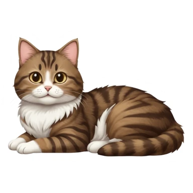 dark brown tabby and white cat with doing a big extremely long stretch reaching up into the air with arms and legs side by side together straight and overextended whilst lying on its side sticker