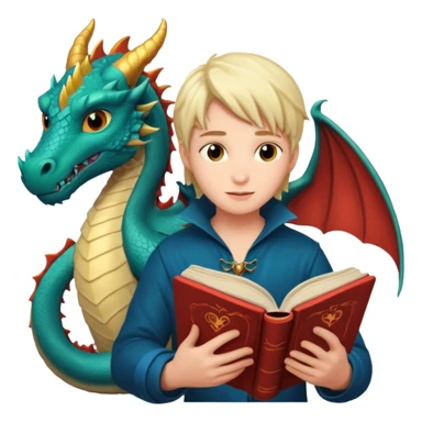 Reading fantasy novels with love and dragons sticker