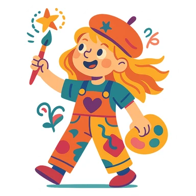 creative blond girl, imaginative expression, playful pose, vibrant colors, whimsical details sticker