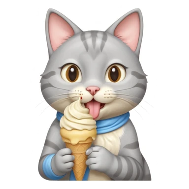 cute gray cat portrait, head and shoulders only, licking an ice cream cone, funny happy expression, 3D cartoon, mobile game icon style, clean background, no text, no watermark
 sticker