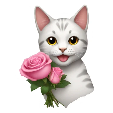 Cat with pink roses bouquet  sticker