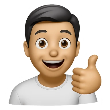 Keep the same color and shape as the original image. Change the facial expression to a 'very match' excited look with big eyes, a wide smile, and a thumbs up gesture. Transparent background. sticker