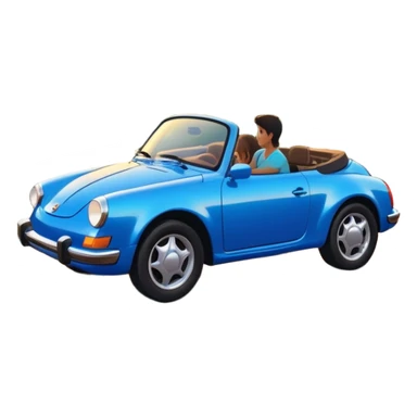 A parked blue car sits quietly on the side of an open road, facing a breathtaking sunset. Two people stand outside, backs turned, watching the horizon. The road stretches endlessly ahead, surrounded by a peaceful, glowing landscape full of light, warmth, and possibilit sticker