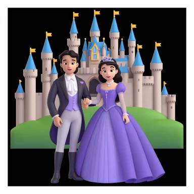 prince and princess Disney dress close up photo in castle background sticker