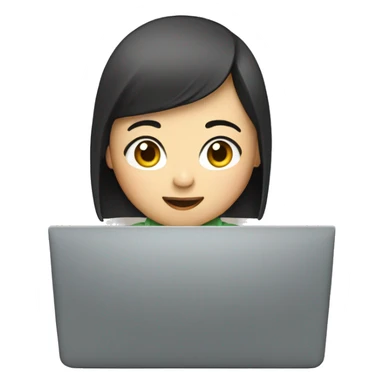 Asian girl typing on a computer sticker