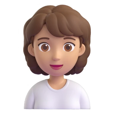 3D emoji style character with short tousled brown hair, slight smile, wearing a white shirt, light background sticker