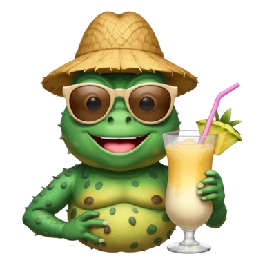 bufo green cartoon meme drinking a pina colada sticker
