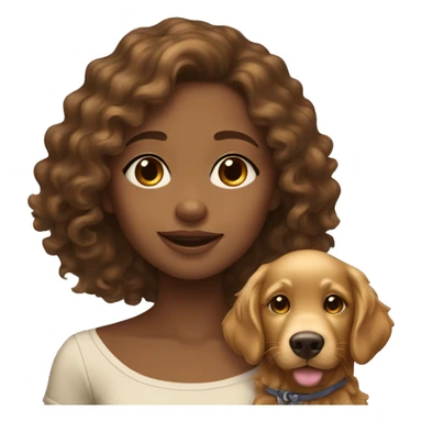 Tan skinned girl with  brown curly hair with a golden retriever puppy sticker