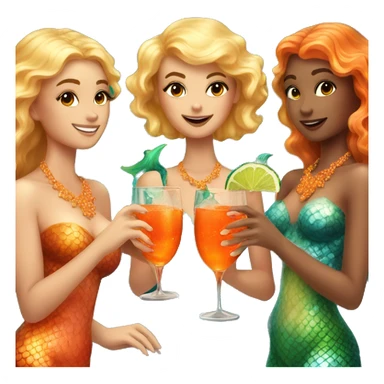 Three beautiful bright skin mermaids drinking aperol sticker