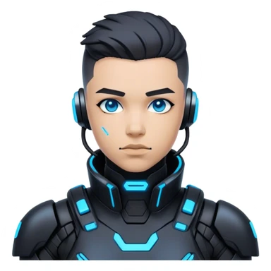 A futuristic cyberpunk soldier, black exosuit, neon blue accents sticker