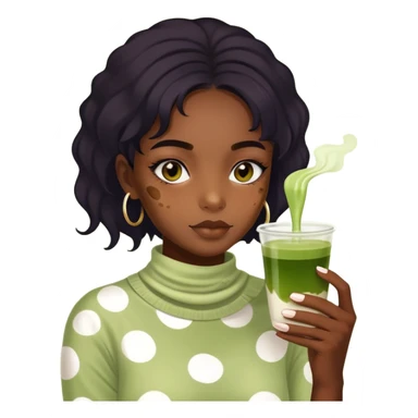 Haz a una chica morena con vitiligo y tomando matcha sticker