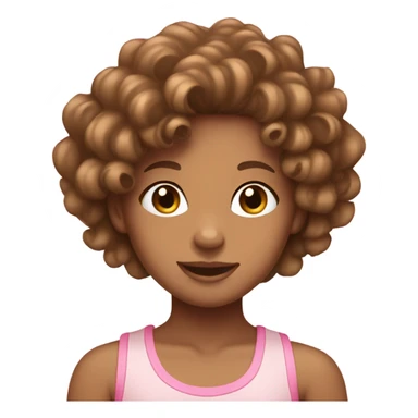 Tan girl with a pink bow and curly brown hair wearing a light pink tank top sticker