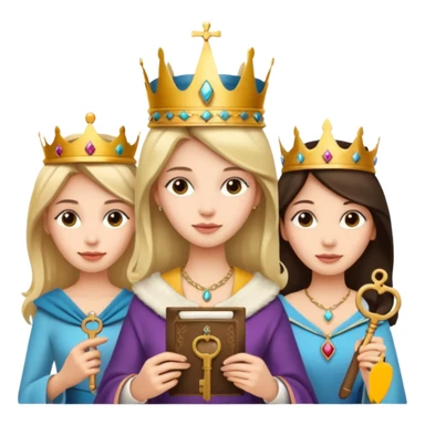 Three womenone with a key, one  sticker