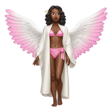 woman in silk robe and pink bikini with angel wings sticker