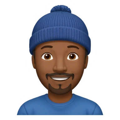 Middle-aged black man, goatee, wearing beanie sticker